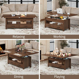 Garvee 40" Coffee Table Lift Top, Multi-Function Convertible Coffee Table with Drawers and Hidden Compartment, Converts to Dining Table for Living Room, Brown Garvee