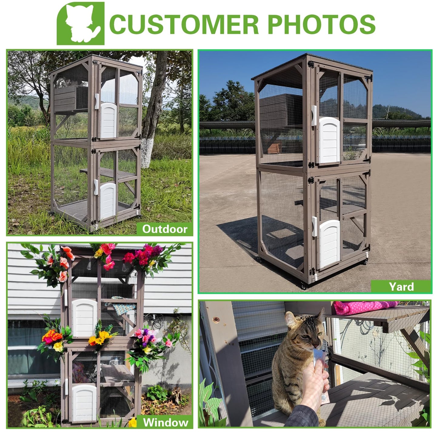 PetsCosset 71" Cat House Outdoor, Large Catio for Cats Indoor Outdoor Enclosure on Wheels, Outside Cat Home Enclosure with Removing Tray Weatherproof Window Catio for Cats-71 H