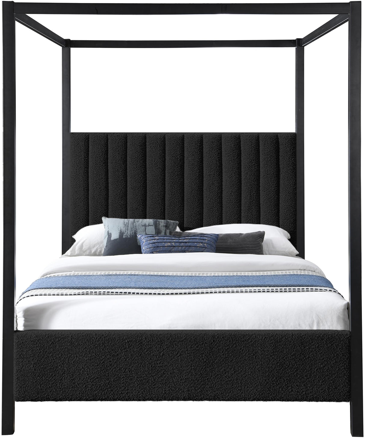 Meridian Furniture KellyBlack-K Kelly Collection Modern | Contemporary King Bed with Rich Black Boucle Fabric, Matte Black Iron Metal Frame Canopy, 78.5" W x 84.5" D x 77" H, Black, King Meridian Furniture