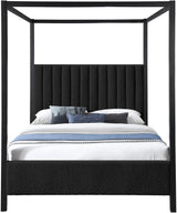 Meridian Furniture KellyBlack-K Kelly Collection Modern | Contemporary King Bed with Rich Black Boucle Fabric, Matte Black Iron Metal Frame Canopy, 78.5" W x 84.5" D x 77" H, Black, King Meridian Furniture