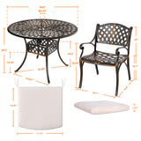 NUU GARDEN 5 Piece Outdoor Patio Dining Set with Beige Cushions, Cast Aluminum Round Dining Table with Umbrella Hole and Patio Dining Chairs for Garden, Balcony, Black with Bronze Edge NUU GARDEN