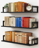 Harwaya 24 Inch Floating Shelves for Wall Set of 3, Wall Mounted Bookshelf, 8 Inches Deep Hanging Book Shelves for Living Room Bedroom Office Decor Closet Storage (Black) Harwaya