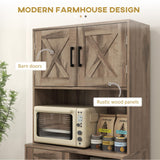 HOMCOM 60" Tall Kitchen Pantry Cabinet, Farmhouse Freestanding Hutch with Microwave Oven Countertop, Kitchen Storage Cabinet with Barn Doors & Drawers, Buffet with Adjustable Shelves, Gray Wash HOMCOM