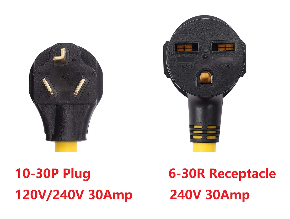ONETAK NEMA 10-30P to 6-30R 240V 30 Amp 3 Prong Male Plug to 3 Prong Female Receptacle Dryer EV Charger Power Cord Adapter ONETAK