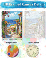 TOCARE Framed Paint by Numbers Kit for Adults, 12x16Inch Mediterranean Paint by Numbers with Frame, Greece Paint by Number Framed Canvas Nature Scenery(Without Easel) TOCARE