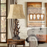 Antler Table Lamps Set of 2 with USB A+C Ports 28" Tall Rustic Farmhouse Deer Bedside Lamps with Faux Leather Bell Shade for Bedroom Living Room Office Decor Western Cabin End Table Lamp, Pull Chain BOOUCUU