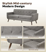 Tbfit 77.2" W Linen Sofa Couch, Mid Century Modern Decor Loveseat Couches for Living Room, Button Tufted Upholstered Small Couch for Bedroom, Solid, and Easy to Install Love Seats Furniture, Grey Tbfit