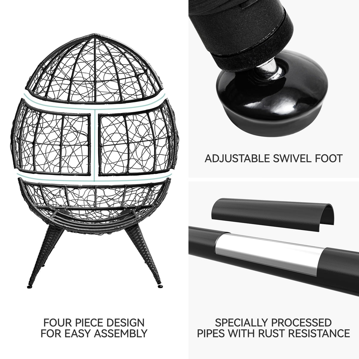 YITAHOME Egg Chair Wicker Outdoor Indoor Oversized Large Lounger with Stand Adjustable Leveling Feet with Cushion Egg Basket Chair 350lbs Capacity for Patio, Garden Backyard Balcony, Bedroom, Beige YITAHOME