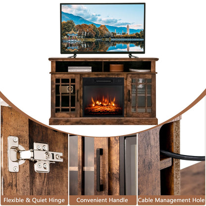 COSTWAY Electric Fireplace TV Stand for TVs Up to 55 Inches, 18-Inch Fireplace Insert with Remote, Overheat Protection, 48-Inch Wooden Media Entertainment Center with Adjustable Shelves, Brown