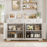 HOSTACK 60" Large Buffet Sideboard with Storage, 36" Tall Kitchen Buffet Storage Cabinet with 4 Drawers, Modern Coffee Bar Cabinet with Gold Handles, Long Sideboard Buffet Table for Kichen, White HOSTACK