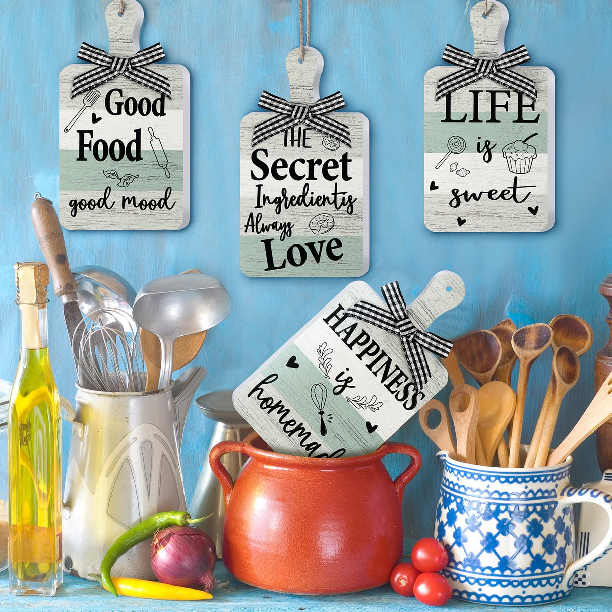 4 Pieces Wooden Tiered Tray Decor Kitchen Cutting Board Sign Farmhouse Wood Hanging Wall Art Sign Old Shack Kitchen Wall Decor Rustic Decor for Home Dining Living Room Bar Cafe Decoration Yookeer