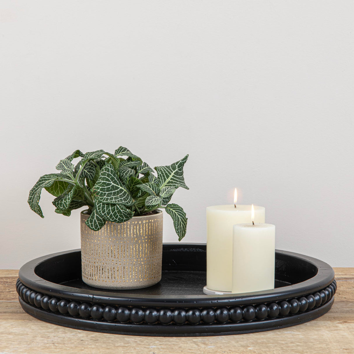 Creative Co-Op Farmhouse Decorative Wood Circle Hobnail Edge, Black Tray Creative Co-Op