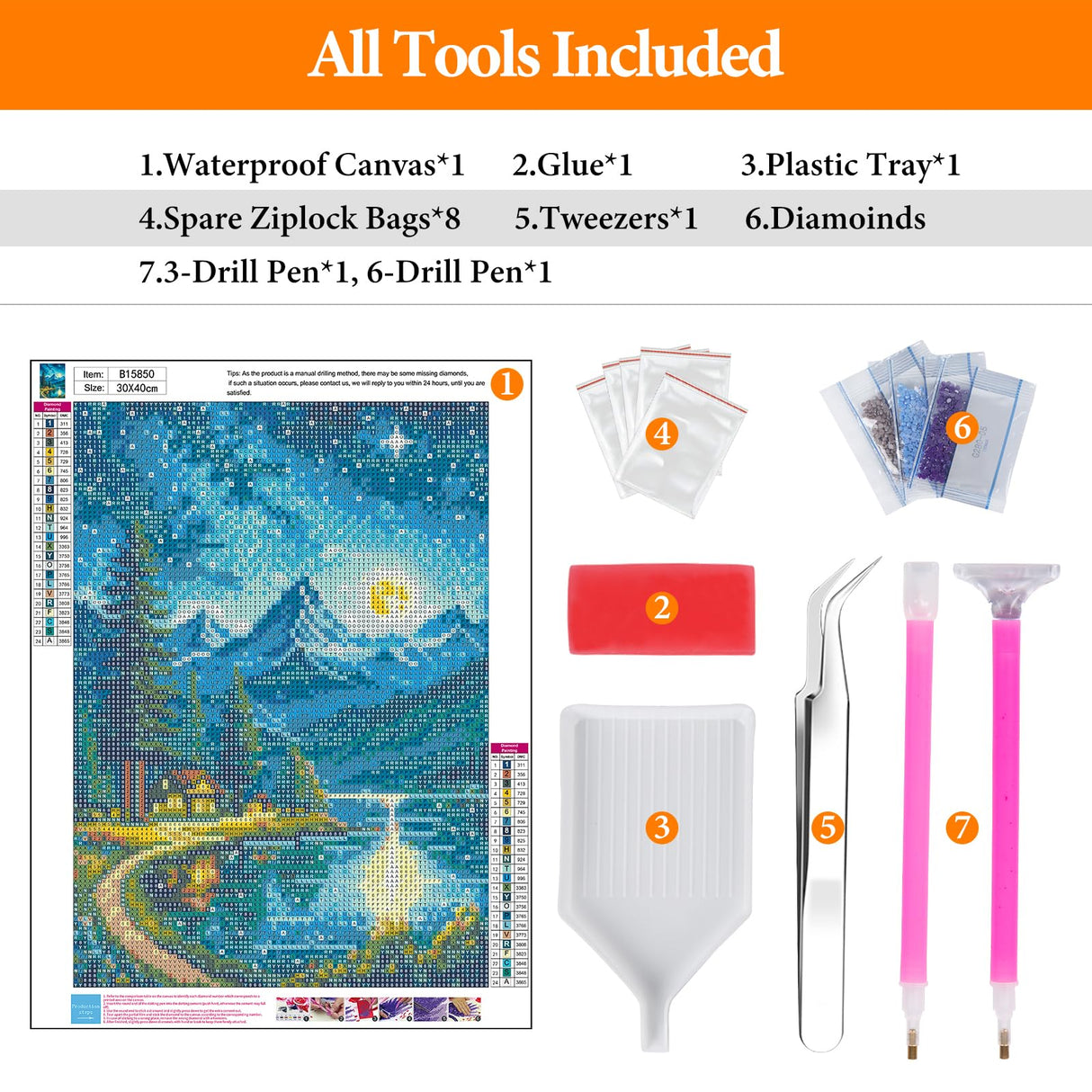 Offito Mountains Moon Lake Diamond Art Kits for Adults, Lakeside Villages Diamond Painting Kits for Beginners, Starry Sky Landscape DIY Full Drill Dots Gem Art Paint for Home Wall Decor 12 x 16 Inch Offito