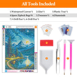Offito Mountains Moon Lake Diamond Art Kits for Adults, Lakeside Villages Diamond Painting Kits for Beginners, Starry Sky Landscape DIY Full Drill Dots Gem Art Paint for Home Wall Decor 12 x 16 Inch Offito