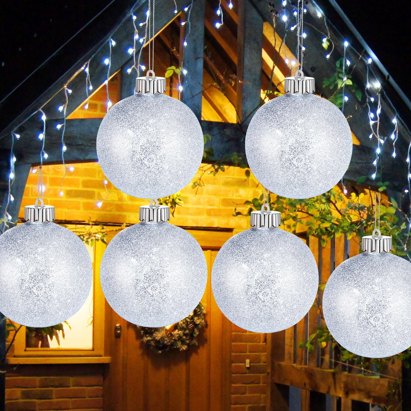 Libima 6 Pcs LED Lighted Christmas Ball Ornament Lights Outdoor Decorations Light Up Xmas Globe Pulsing Lights Battery Powered Hanging Christmas Ball Light for Christmas Tree (Silver)