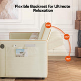 Amada 3 in 1 Convertible Sleeper Sofa Bed,Futon Couches for Living Room with with USB Ports & Side Pockets | Adjustable Backrest| Velvet Fabric | Pull Out Couch | Loveseat | Sectional Sofa Bed,White AMADA HOMEFURNISHING