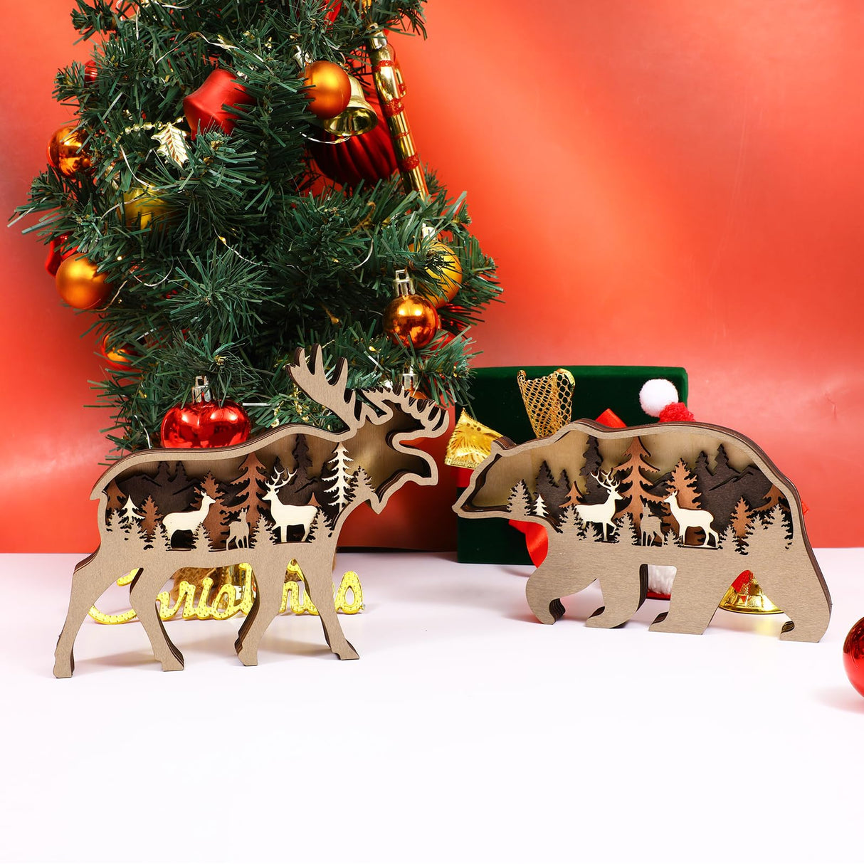 Drawely 3D Wooden Animals Carving, Wood Carving Animals Wall Decor, Modern Festival Forest Sculpture Christmas Living Room Office Decor Birthday Gifts for Friend Daughter Son Mom Dad (Bear) Drawelry