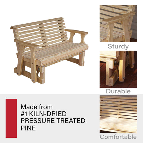 Amish Heavy Duty 800 Lb Roll Back Pressure Treated Porch Glider (4 Foot, Unfinished) Amish Casual