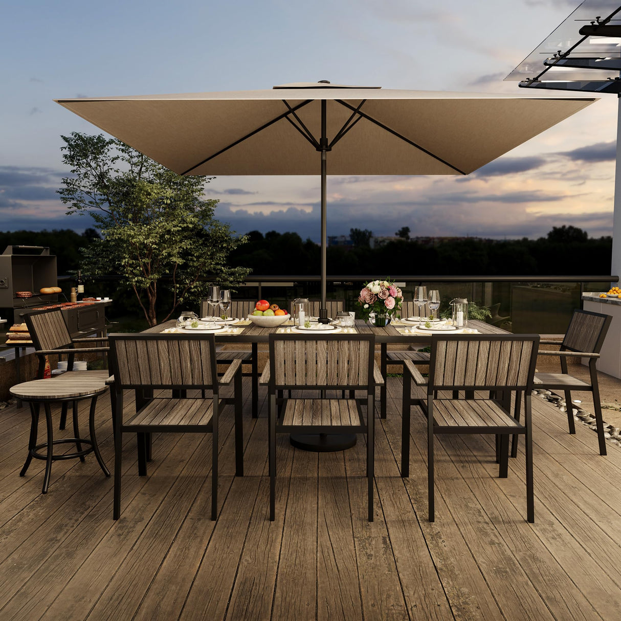 Pamapic 10-Piece Patio Dining Set，Outdoor Aluminum Furniture Set with Plastic-Wood Table Top,Outdoor Furniture Set with 8 Outdoor Stackable Chairs for Patio Garden Poolside (Walnut) Pamapic