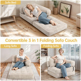 Airynee Convertible Folding Sofa Bed, L- Shaped Sleeper Chair Bed with Armrest and Pillow, Fold Out Sleeper Sofa, Comfortable Floor Couch for Small Spaces/Living Room/Bedroom, Single, Beige Airynee