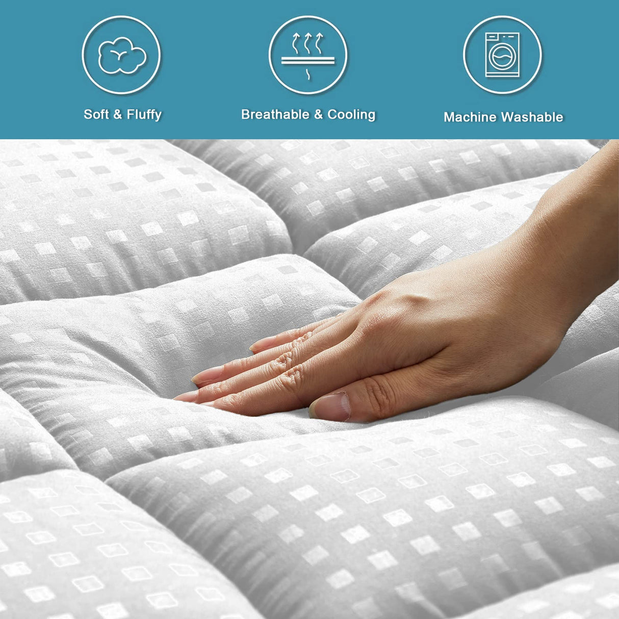HYLEORY Queen Mattress Pad Quilted Fitted Mattress Protector Cooling Pillow Top Mattress Cover Breathable Fluffy Soft Mattress Topper with 8-21" Deep Pocket HYLEORY