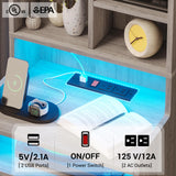 BTHFST Grey Tall Nightstand Set of 2 with LED Lights and Charging Station BTHFST