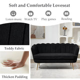 DWOYFO 59” Small Modern Teddy Loveseat Sofa, 2-Seater Sofa with Gold Metal Legs, Small Couch with Flower Shaped Back for Living Room Bedroom Office (Teddy, Black) DWOYFO