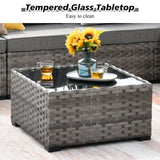 HOOOWOOO 13 Piece Modular Patio Outdoor Sectional Furniture Set with Gas Propane Fire Pit Table,Wicker Conversation Sofa Set,Out Door Couch Set with Wide Arm Outside(Grey Stripes) HOOOWOOO