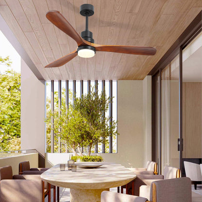 60" Wood Ceiling Fan with Lights and Remote - Outdoor Ceiling Fan for Covered Patios with 3 Walnut Wood Blades, Modern Farmhouse Ceiling Fan Light Fixture for Indoor/Outdoor