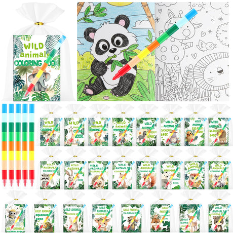 Sinload 24 Wildlife Theme Coloring Book Wild Animals Coloring Books Bulk with 24 Crayons Mini DIY Books for Art Stress Relief Drawing Book Stuffers Party Favors, Goodie Bag Filler and Holiday Gifts Sinload