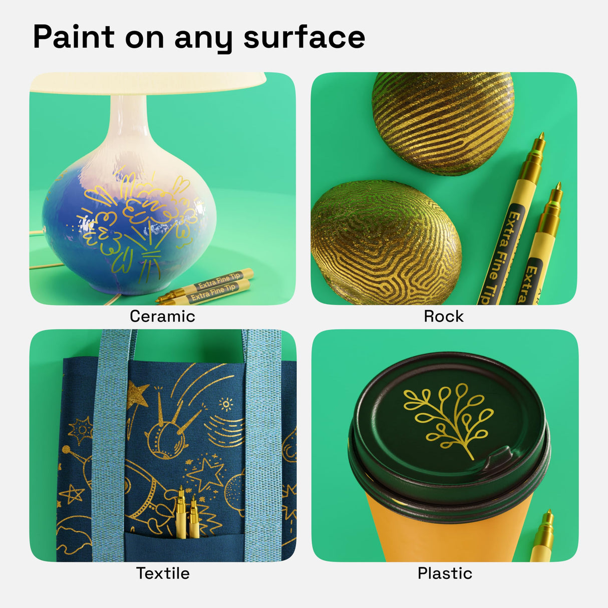 ARTISTRO 2 Acrylic Paint Pens for Rock Painting Ceramic Wood Glass Tire Plastic, Fabric Marker Paint Markers Ideal for Labeling DIY Crafts Art Projects, 0.7mm Extra Fine Tip, Gold ARTISTRO