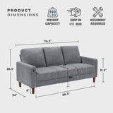 Lexicon Modern Sofa, Corduroy Fabric Upholstered Living Room Sofa, Couch with Brown Legs, Track Arms, Comfy Couch for Living Room/Bedroom/Apartment, 3-Seater, Gray Lexicon
