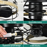 YITAHOME 15" Caged Ceiling Fans with Lights and Remote, Flush Mount Bladeless Low Profile, Small Farmhouse Rustic Enclosed Ceiling Fan for Bedroom, Kitchen, Indoor YITAHOME