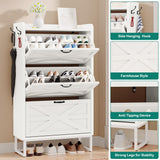 YITAHOME Farmhouse Shoe Storage Cabinet for 24 Pairs with 3 Flip Drawers, Narrow Slim Shoe Rack Cabinet for Hallway, Shoe Organizer for Entryway, Living Room (White) YITAHOME