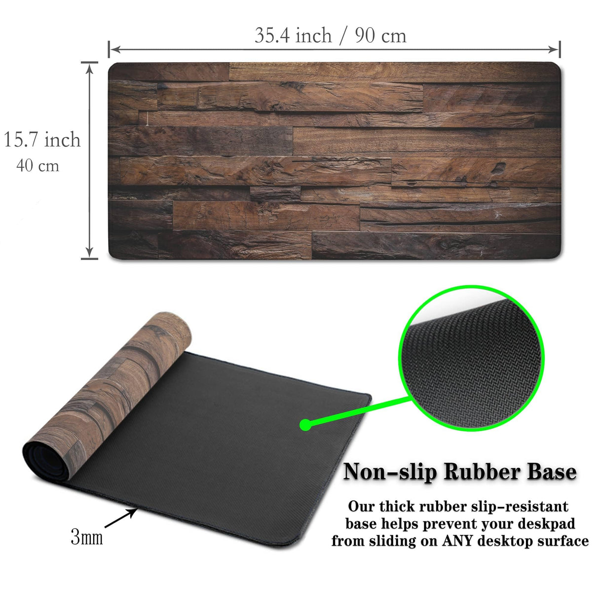 Samgula Gaming Mousepad Computer Desk Pad, Computer Desk Mats XXL Mouse Pad, Pc Gaming Mat Waterproof Non-Slip Rubber Base, 35.4" X 15.7" for Work/Game/Office Dark Wood, Vintage Natural Wooden Board Samgula