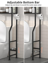 Livilord 3-Tier Over The Toilet Storage, Freestanding Metal Bathroom Shelves with 4 Hooks, Over Toilet Storage Shelf with Paper Holder, Above The Toilet Shelf for Bathroom Storage, Black Livilord