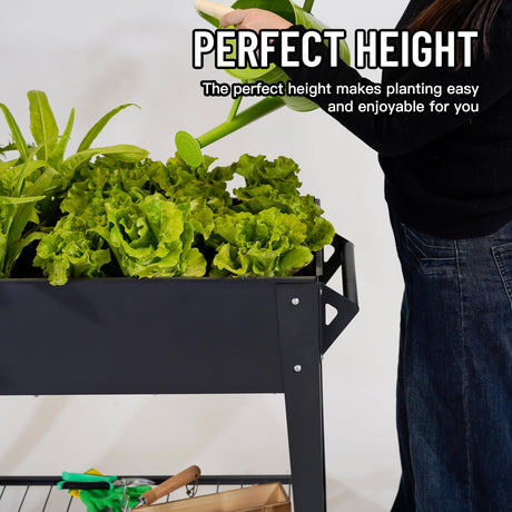 LEETOLLA Elevate 32" Tall Raised Garden Bed Outdoor with Wheels & Shelf for Mobility, 400LBS Capacity, Anti-Rust Steel Planter Box for Vegetables/Herbs, Patio-Balcony-Backyard LEETOLLA