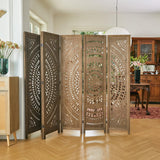 66.9Inch Folding Room Divider, 6 Panels Wood Carved Privacy Screens Free Assembled Freestanding Partition for Bedroom Home Office (Brown) Svimi