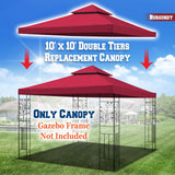 BenefitUSA Canopy ONLY 10'X10' Replacement Gazebo Canopy top Patio Pavilion Cover Sunshade plyester Double Tiers-Burgundy BenefitUSA
