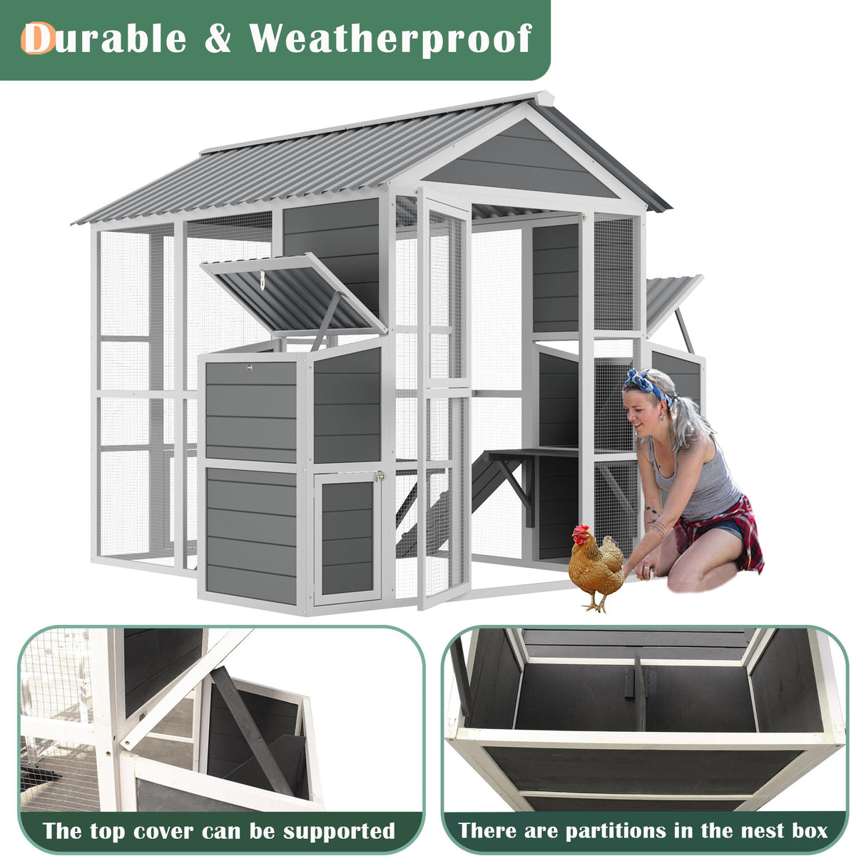 YOPTO Outdoor Wooden Chicken Coop for 10 Chickens,Large Hen House Poultry Habitat Pet Hutch Run Cage with 2 Chicken Nesting Boxes,Walk in Chicken Coops Run W/Ramp and Run,Waterproof Roof,(80"×82"×69") YOPTO