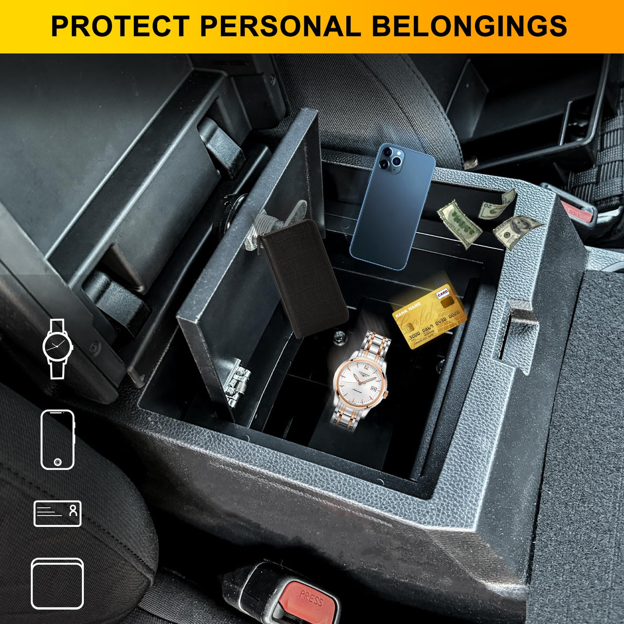 BESTAOO Center Console Gun Safe for Armrest Console Gun Vault Lock Security Storage Organizer Box Compatible with 2024 2025 Toyota Tacoma Car Safety Security Anti-Theft 3-Digit Locking Device Black BESTAOO