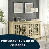 Martin Svensson Home Orsey 63" Solid Wood TV Stand - Antique Cream White Finish - Rustic Style and Parisian Design Inspired - with Two Spacious Cabinets with Adjustable Shelves for Storage. Martin Svensson Home