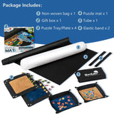 Sancallie Puzzle Mat Roll Jigsaw Storage Felt Mat, Jigroll Up to 1,500 Pieces with 4 Puzzle Trays, Material for Jigsaw Puzzle Player, Box with Drawstring Storage Bag Sancallie