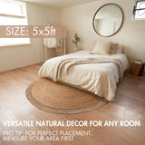 KIBAGA Beautiful 5x5 ft Round Jute Area Rug for Your Home - This Natural Hand Woven Rug Fits Perfectly Into Your Entry Area, Kitchen Or Living Room - Modern Braided Circle Mat Enhances Any Boho Decor KIBAGA