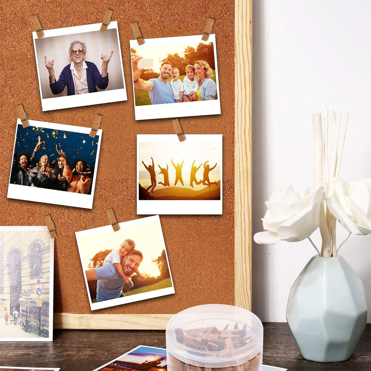 50 PCS Push Pin with Wooden Clips, Durable Wooden Push Pins, Decorative Pushpins Tacks Thumbtacks, Tacks for Cork Board Artworks Notes Photos, Craft Projects, Offices and Homes Joyberg