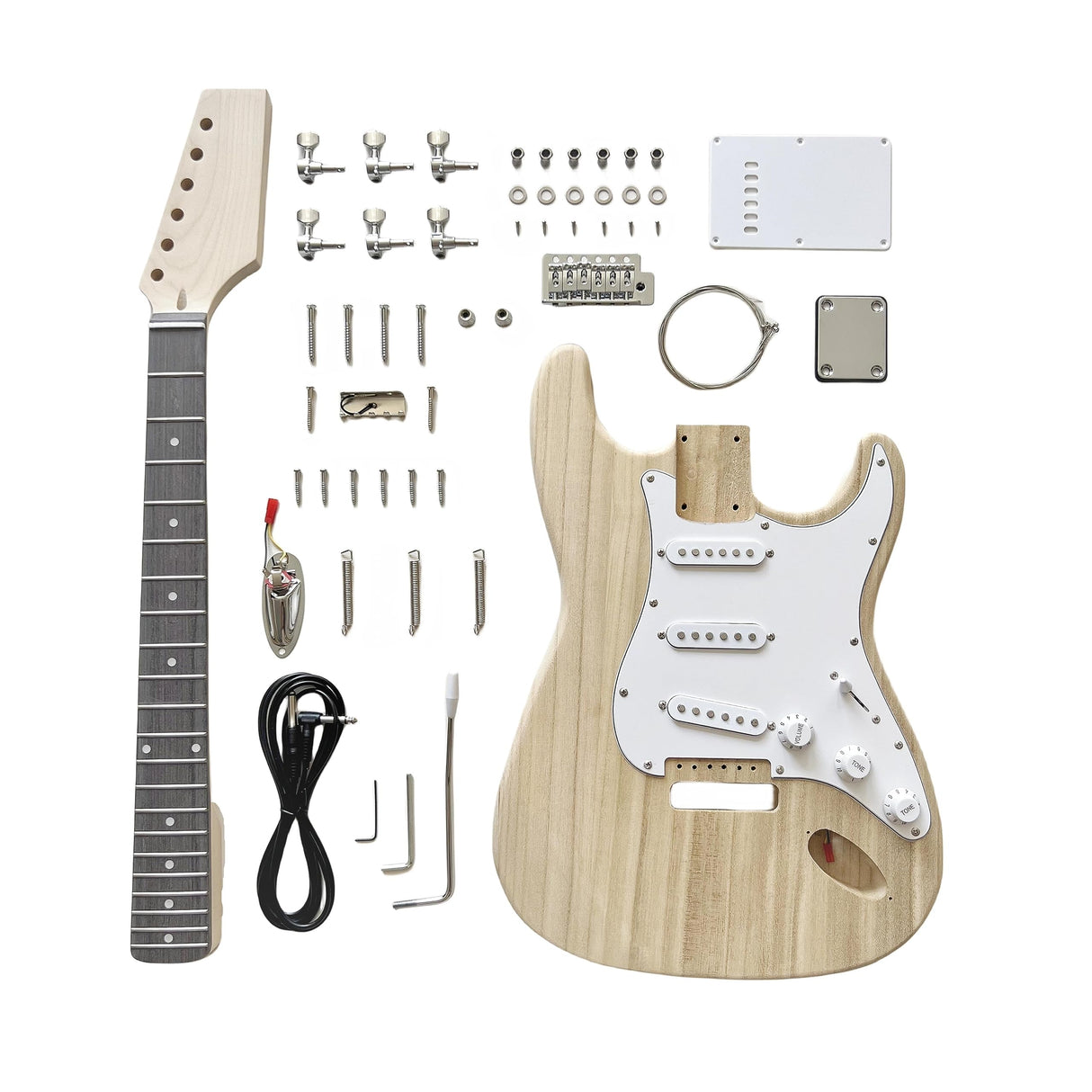 DBL ST Style DIY Electric Guitar Kit,DIY Build Your Own Guitar,6-strings with Paulownia Body and Maple Neck,DIY Guitar Kit for Beginners and Professionals DBL