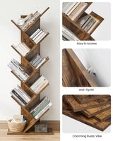 VASAGLE Tree Bookshelf, 9-Tier Bookcase, Large Bookshelf, Space-Saving Corner Shelf, Book Tree, Holds Books, CDs, Games, for Bedroom, Living Room, Home Office, Rustic Brown ULBC11BX VASAGLE