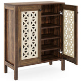 Tribesigns 5-Tier Shoe Cabinet with Doors, 25 Pairs Farmhouse Shoe Organizer, All-Wood Freestanding Shoe Storage Cabinet with Adjustable Shelves for Entryway, Hallway, Living Room, Brown & Beige Tribesigns