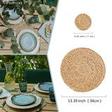 CY SISTERS Woven Placemats Round Placemats Set of 6, 13.5 Inch Wicker Placemats Circle Rattan Placemats Farmhouse Boho Braided Natural Water Hyacinth Place Mats for Indoor & Outdoor Table Decor CY SISTERS