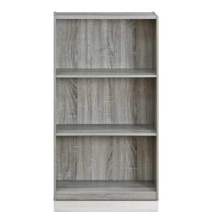 Furinno Basic 3-Tier Bookcase Storage Shelves, French Oak Grey - WoodArtSupply